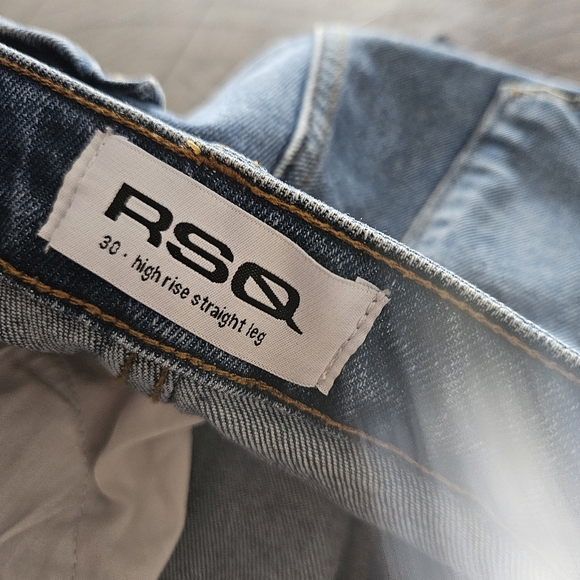RSQ High-rise Straight Leg Raw Hem Denim Blue Jeans Sze 30x30 Fringed Distressed - Picture 5 of 10
